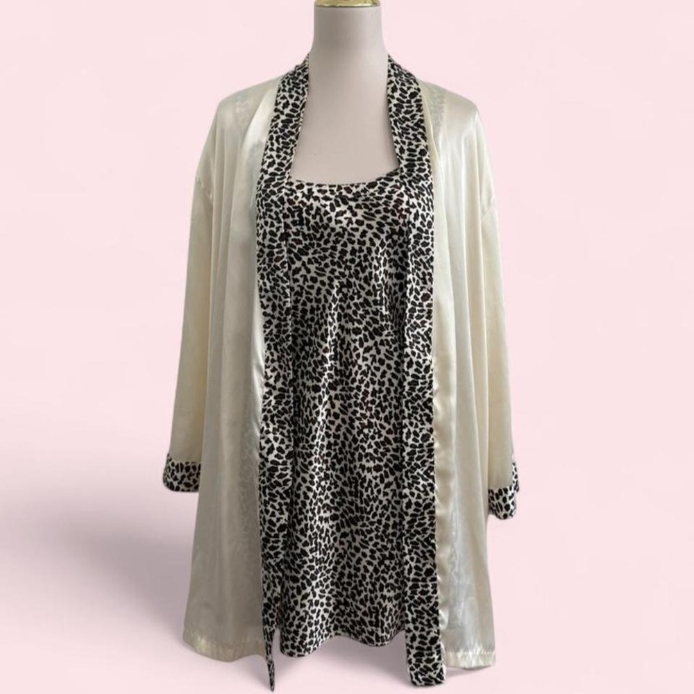 Y2K FY2 Satin Leopard Print Slip Dress + Matching Robe Set —‎ Size M